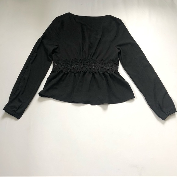boohoo Crochet + Ladder Trim Button Through Blouse Black Size 10 - Picture 3 of 11